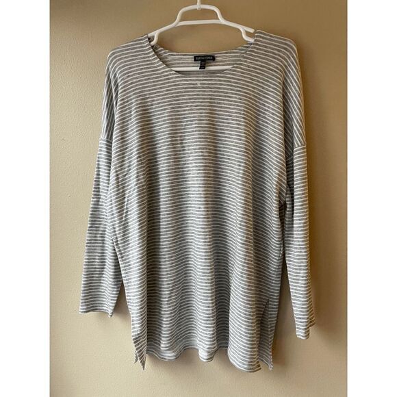 Eileen Fisher Grey and White Striped Tunic Tencel Women's Size Medium - Picture 1 of 2